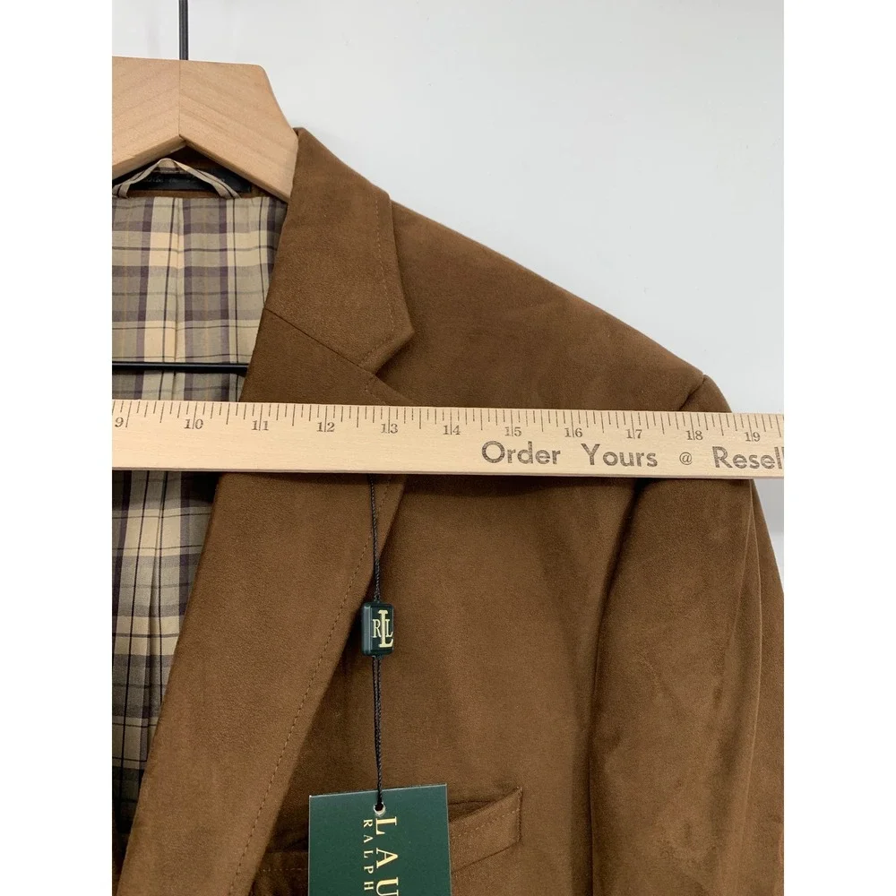 Ralph Lauren Blazer Jacket Mens 44L Brown Faux Suede UltraSuede Sport Coat NEW